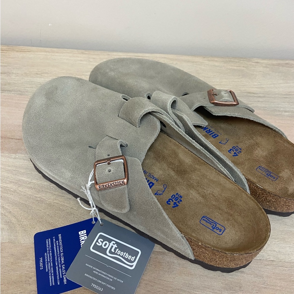 NEW Birkenstock Boston Soft footbed Suede Clog Shoes Taupe Size 43EU 12 - Picture 5 of 10